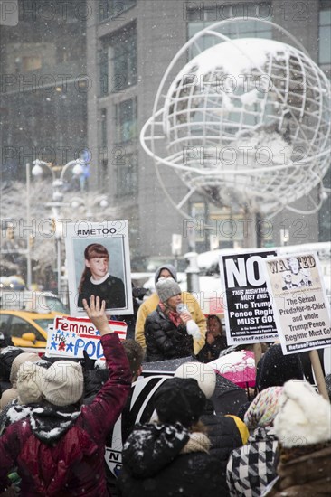 Crowd with Signs at Me Too Protest, Columbus Circle,