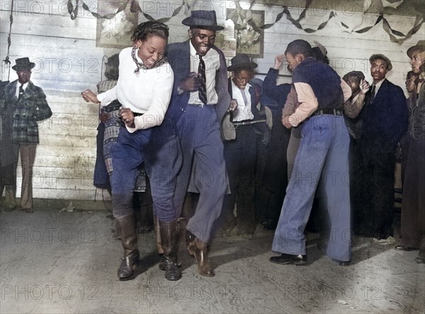 Couple dancing at juke joint on Saturday night, Clarksdale, Mississippi, USA, Marion Post Wolcott, U.S. Farm Security Administration, November 1939