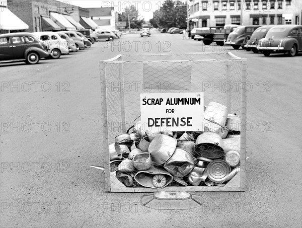 Collection of scrap aluminum for defense. Nez Perce, Idaho, USA, Russell Lee, U.S. Farm Security Administration