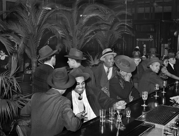 Group of adults at the bar at Palm Tavern, Chicago, Illinois, USA, Russell Lee, U.S. Farm Security Administration, April 1941