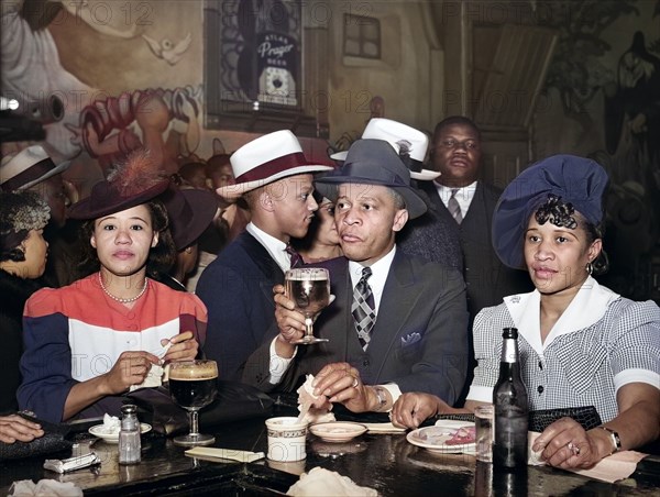 Group of adults at the bar at Palm Tavern, Chicago, Illinois, USA, Russell Lee, U.S. Farm Security Administration, April 1941