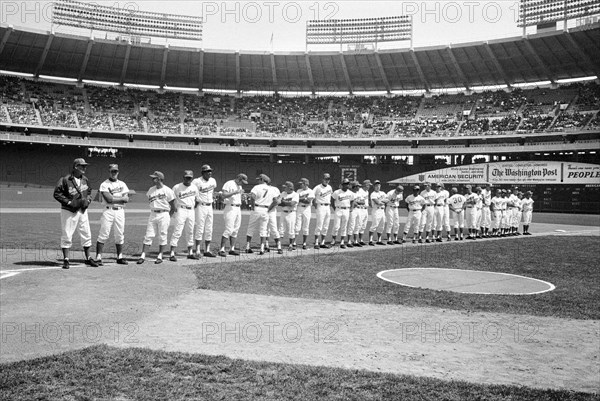 Washington Senators  baseball team standing on field on opening day, Robert F. Kennedy Stadium, Washington, D.C., USA, Marion S. Trikosko, U.S. News & World Report Magazine Photograph Collection, April 5, 1971