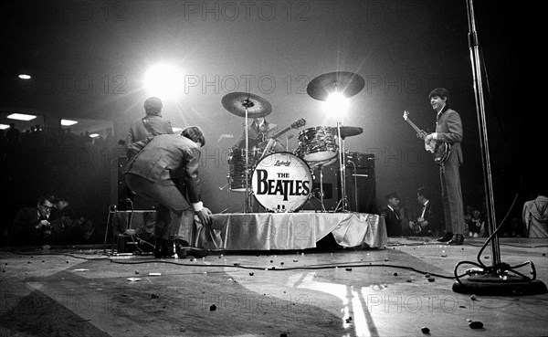 English rock and roll band The Beatles on stage during performance, Washington Coliseum, Washington, D.C., USA, Marion S. Trikosko, U.S. News & World Report Magazine Photograph Collection, February 11, 1964