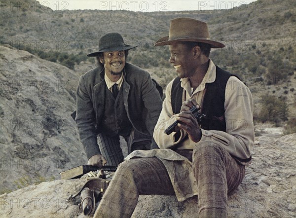 Harry Belafonte, Sidney Poitier, on-set of the film, "Buck And The Preacher", Columbia Pictures, 1972