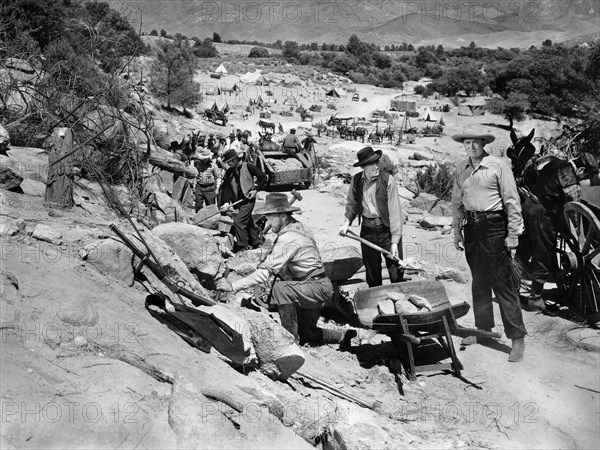 Albert Dekker (right), on-set of the film, "Buckskin Frontier", United Artists, 1943