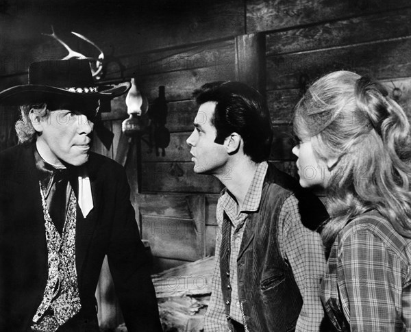 Lee Marvin, Michael Callan, Jane Fonda, on-set of the film, "Cat Ballou", Columbia Pictures, 1965