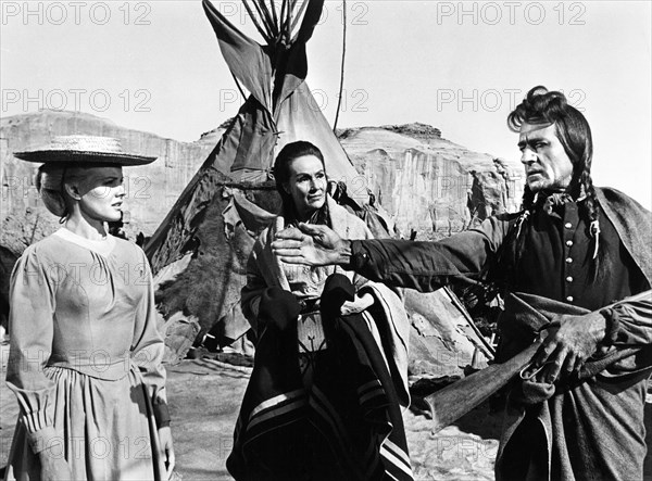 Carroll Baker, Dolores Del Rio, Gilbert Roland, on-set of the film, "Cheyenne Autumn", Warner Bros., 1964