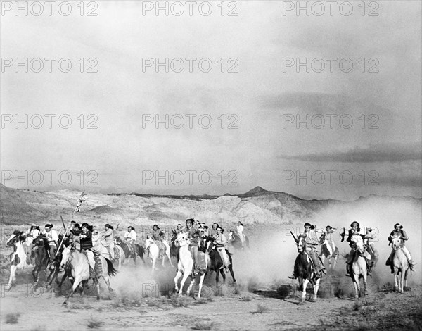 Native American Indian fighters on horseback, on-set of the film, "Bullet For A Badman", Universal Pictures, 1964