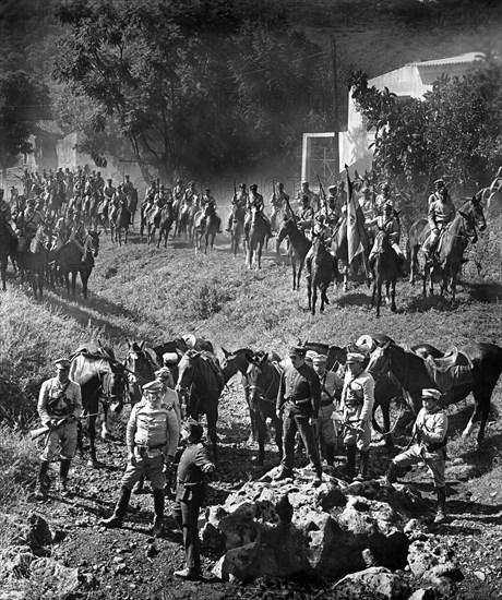 Bolivian army scene, on-set of the film, "Butch Cassidy And The Sundance Kid", 20th Century-Fox, 1969