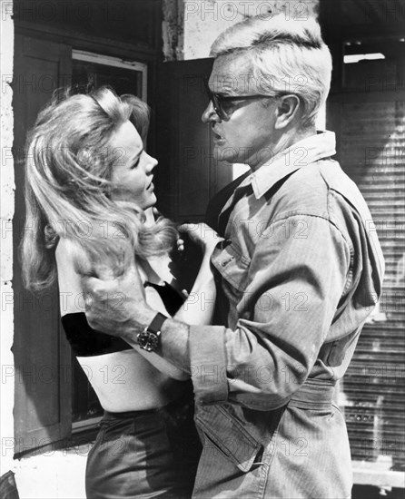 Carroll Baker, Peter van Eyck, on-set of the film, "Station Six Sahara", British Lion Films, 1963