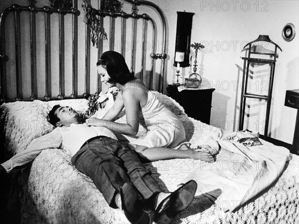 Marina Vlady, Ugo Tognazzi, on-set of the Italian film, "The Conjugal Bed", Italian: Una Storia Moderna - L'ape Regina, Embassy Pictures, 1963