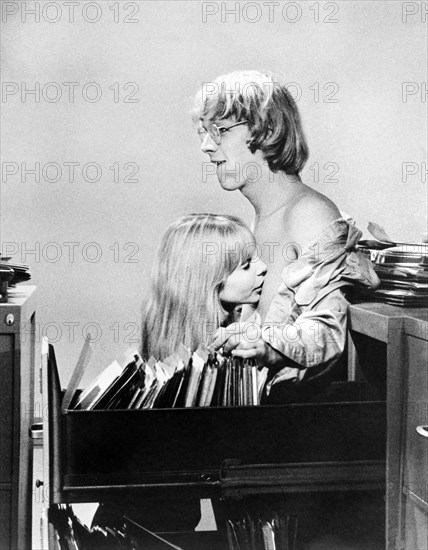 Kristin Van Buren, Bruce Davison, on-set of the film, "The Strawberry Statement", MGM, 1970