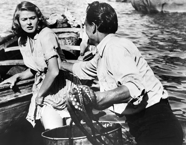 Ingrid Bergman, Mario Vitale, on-set of the Italian-American film, "Stromboli", Italian: "Stromboli, terra di Dio", RKO Radio Pictures, 1950