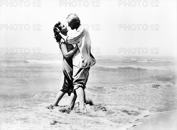 Oleg Strizhenov, Izolda Izvitskaya, on-set of the Soviet film, "The forty-First", original title, "Sorok pervyy", Mosfilm, 1956