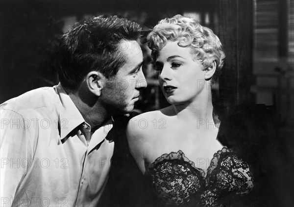 Macdonald Carey, Shelley Winters, on-set of the film, "South Sea Sinner", Universal Pictures, 1950