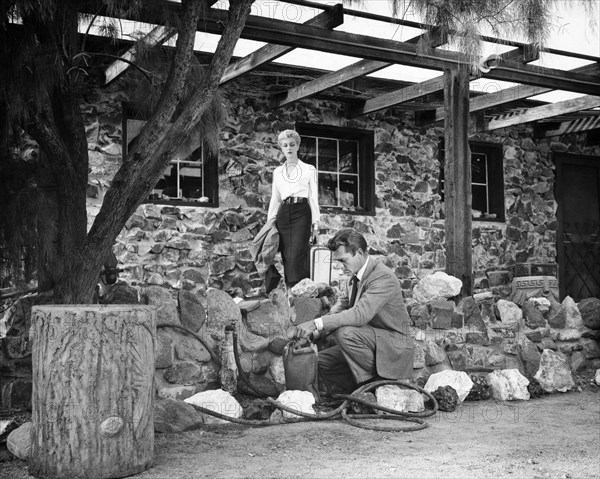 Jan Sterling, Keith Andes, on-set of the film, "Split Second", RKO Radio Pictures, 1953