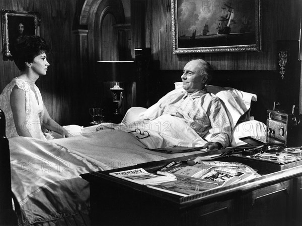 Gina Lollobrigida, Ralph Richardson, on-set of the film, "Woman Of Straw", United Artists, 1964