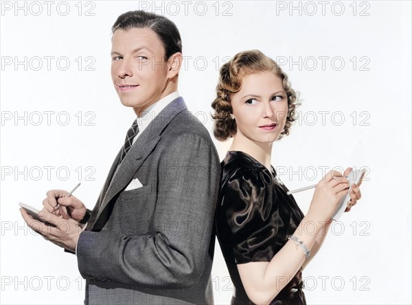 George Murphy, Josephine Hutchinson, on-set of the film, "The Women Men Marry", MGM, 1937