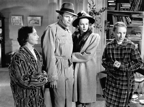 Henrietta Burnside, Kent Smith, Jane Randolph, Connie Leon, on-set of the film, "Cat People", RKO Radio Pictures, 1942