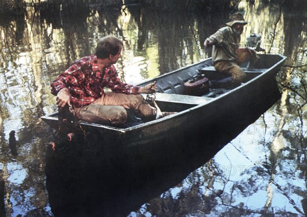 Jack Elam (right), on-set of the film, "Creature From The Black Lake", Howco International Pictures, 1976