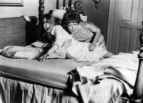 Linda Blair, Ellen Burstyn, on-set of the film, "The Exorcist", Warner Bros., 1973