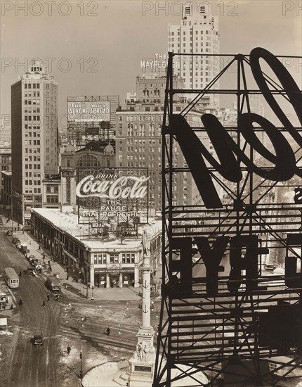 High angle view of Columbus Circle, New York City, New York, USA, Berenice Abbott, Federal Art Project, "Changing New York", February 1936