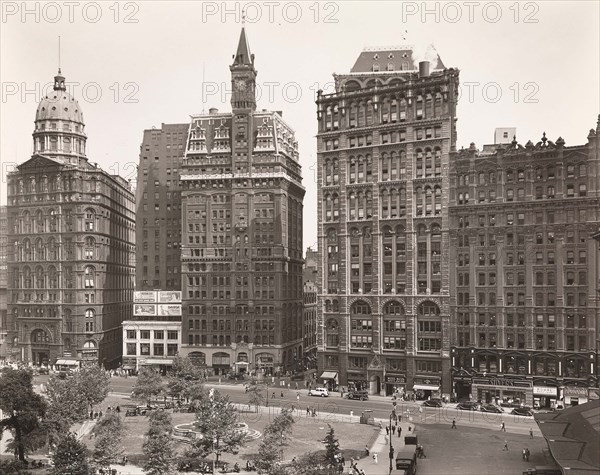 Park Row, Newspaper Row, New York City, New York, USA, Berenice Abbott, Federal Art Project, "Changing New York", July 1936