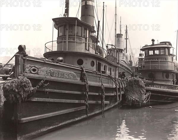 Tugboats, Pier 11, East River, New York City, New York, USA, Berenice Abbott, Federal Art Project, "Changing New York", August 1936