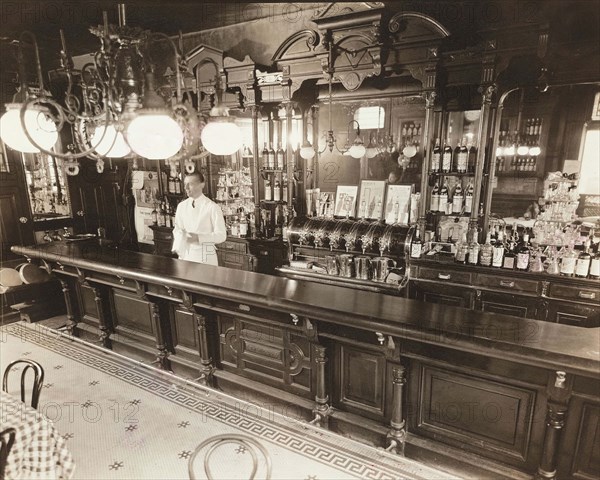 Bartender, Billy's Bar, 56th Street and First Avenue, New York City, New York, USA, Berenice Abbott, Federal Art Project, "Changing New York", December 1936