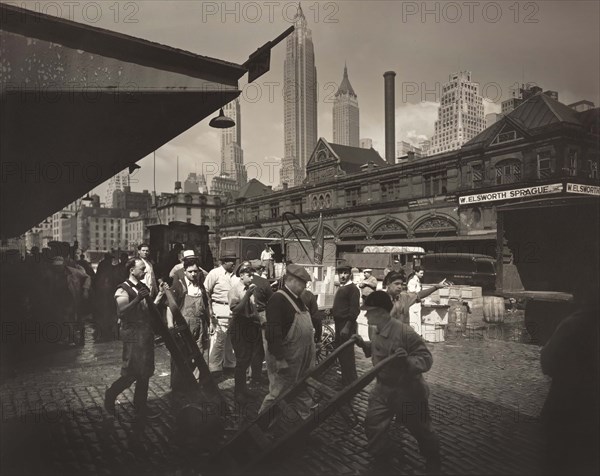 Fulton Street Fish Market, New York City, New York, USA, Berenice Abbott, Federal Art Project, "Changing New York", June 1936