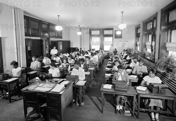 African American students in class learning how to type at segregated Robert Gould Shaw Junior High School, Washington, D.C., USA, Robert H. McNeill, Robert H. McNeill Family Collection, November 1949