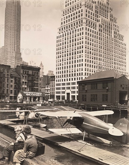 Downtown Skyport, Pier 11, East River, New York City, New York, USA, Berenice Abbott, Federal Art Project, "Changing New York", August 1936