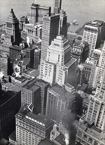 High angle view of Financial District rooftops, New York City, New York, USA, Berenice Abbott, Federal Art Project, "Changing New York", June 1938