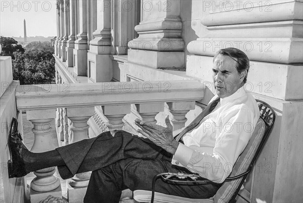 U.S. Senator Bob Dole (R-Kansas), seated on balcony outside his Minority Leader's office, U.S. Capitol Building, Washington, D.C., USA, Michael Geissinger, 1990