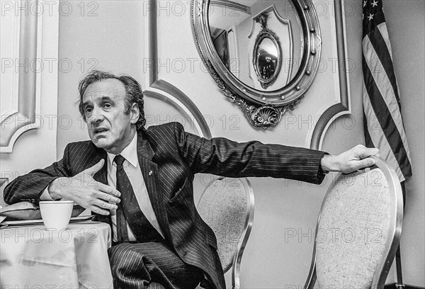 Nobel Prize winner Eli Wiesel backstage before speaking to the United Jewish Appeal Convention, Washington, D.C., USA, Michael Geissinger, 1988