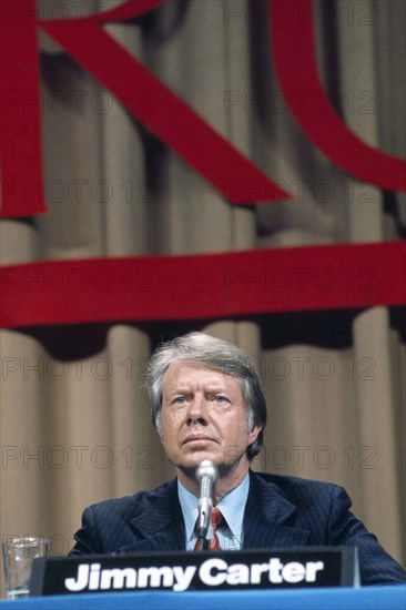 U.S. President Jimmy Carter at podium during news conference, Washington D.C., USA, Bernard Gotfryd, between 1977 and 1981