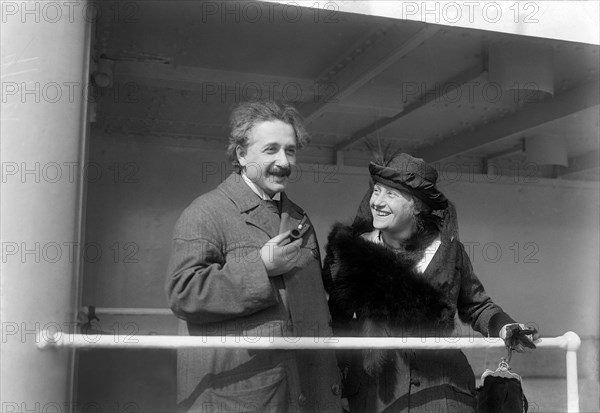 Albert Einstein and wife Elsa onboard S.S. Rotterdam ocean liner, Bain News Service, April 1921