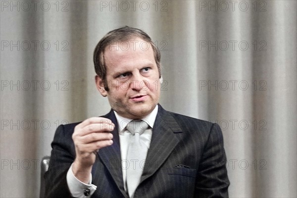 Lee A. Iacocca, President of Ford Motor Company, head and shoulders portrait during interview, Thomas J. O'Halloran, U.S. News & World Report Magazine Photograph Collection, January 26, 1971