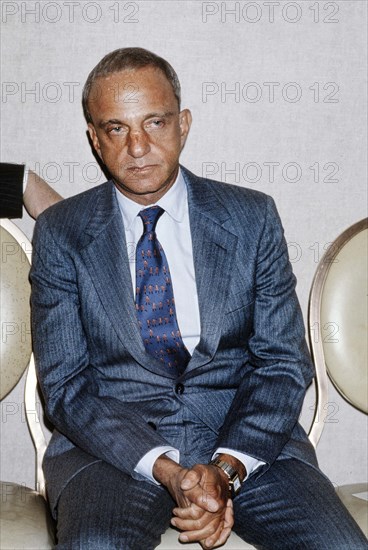 American lawyer and prosecutor Roy Cohn, three-quarter length seated portrait, New York City, New York, USA, Bernard Gotfryd, January 1980