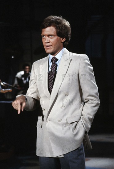 American Television talk show host David Letterman, three-quarter length portrait, Late Night With David Letterman, NBC, Bernard Gotfryd, 1982