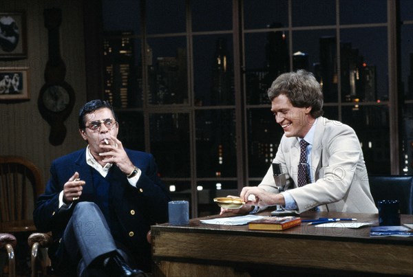 American Television talk show host David Letterman, with actor and comedian Jerry Lewis, Late Night With David Letterman, NBC, Bernard Gotfryd, 1982