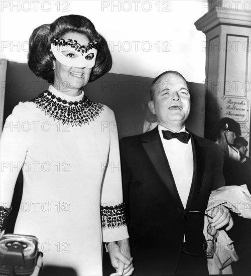 Katharine Graham, guest of honor, Truman Capote, host, attending Black & White Ball, Plaza Hotel, New York City, New York, USA, Mel Finkelstein, New York World-Telegram and the Sun Newspaper Photograph Collection, November 28, 1966