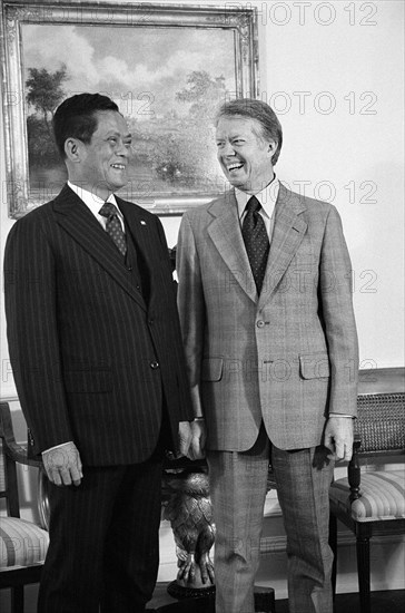 U.S. President Jimmy Carter with Prime Minister Kriangsak Chamanan of Thailand, White House, Washington, D.C., USA, Warren K. Leffler, U.S. News & World Report Magazine Photograph Collection, February 6, 1979