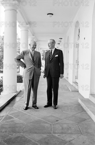 U.S. President Dwight Eisenhower standing with British Prime Minister Harold Macmillan outside White House, Washington, D.C., USA, Warren K. Leffler, U.S. News & World Report Magazine Photograph Collection, June 9, 1958