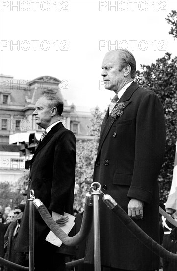 U.S. President Gerald Ford standing with Liam Cosgrave, Prime Minister of Ireland, outside the White House, Washington, D.C., USA, Warren K. Leffler, U.S. News & World Report Magazine Photograph Collection, March 17, 1976