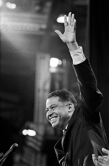 Massachusetts Senator Edward Brooke waves to the crowd at the 1968 Republican National Convention, Miami, Florida, USA, Warren K. Leffler, U.S. News & World Report Magazine Photograph Collection, August 5, 1968