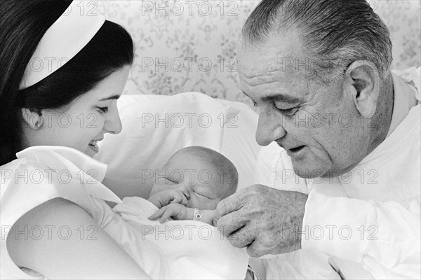 U.S. President Lyndon B. Johnson visiting daughter Luci Johnson Nugent and first grandchild, Patrick Lyndon Nugent, Seton Hospital, Austin, Texas, USA, Yoichi Okamoto, June 24, 1967