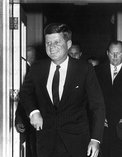 U.S. President-elect John Kennedy arriving at White House to meet with U.S. President Dwight Eisenhower, Washington, D.C., USA, Abbie Rowe, White House Photographs, January 19, 1961