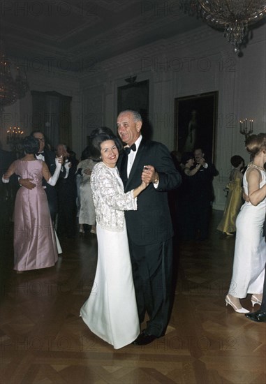 Claudia 'Lady Bird' Johnson and U.S. President Lyndon Johnson dancing at diplomatic reception, East Room, White House, Washington, D.C., USA, Robert Knudsen, May 4, 1966