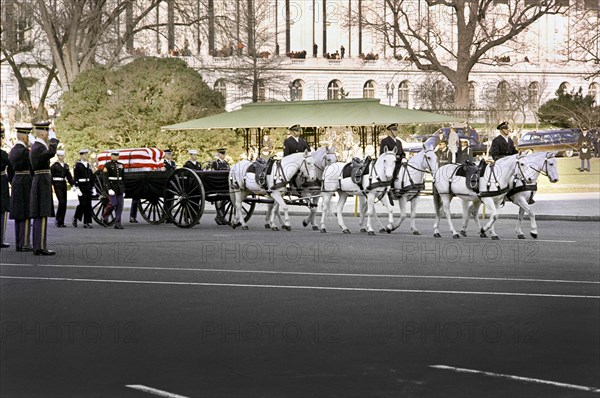 Horse-Drawn Caisson in Funeral Procession, funeral of former U.S. President Lyndon Johnson, Washington, D.C., USA, Frank Wolfe, January 24, 1973